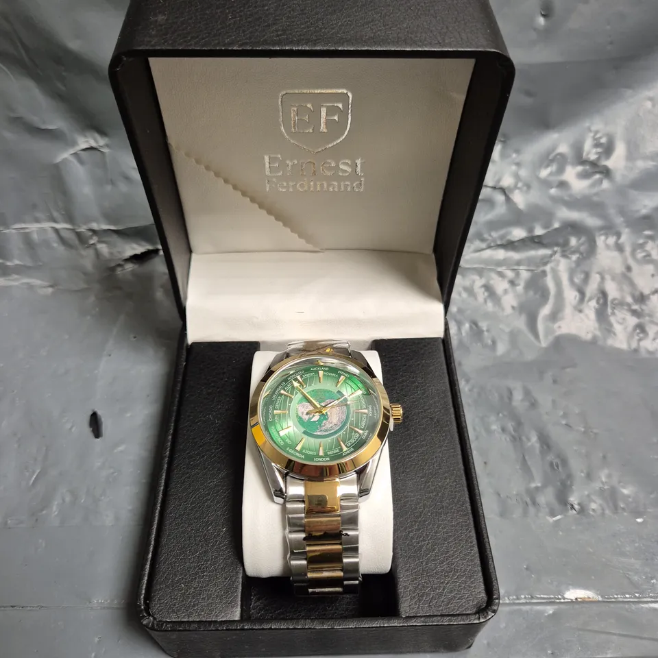 MENS ERNEST FERDINAND WATCH – GLOBAL DIAL – STAINLESS STEEL STRAP