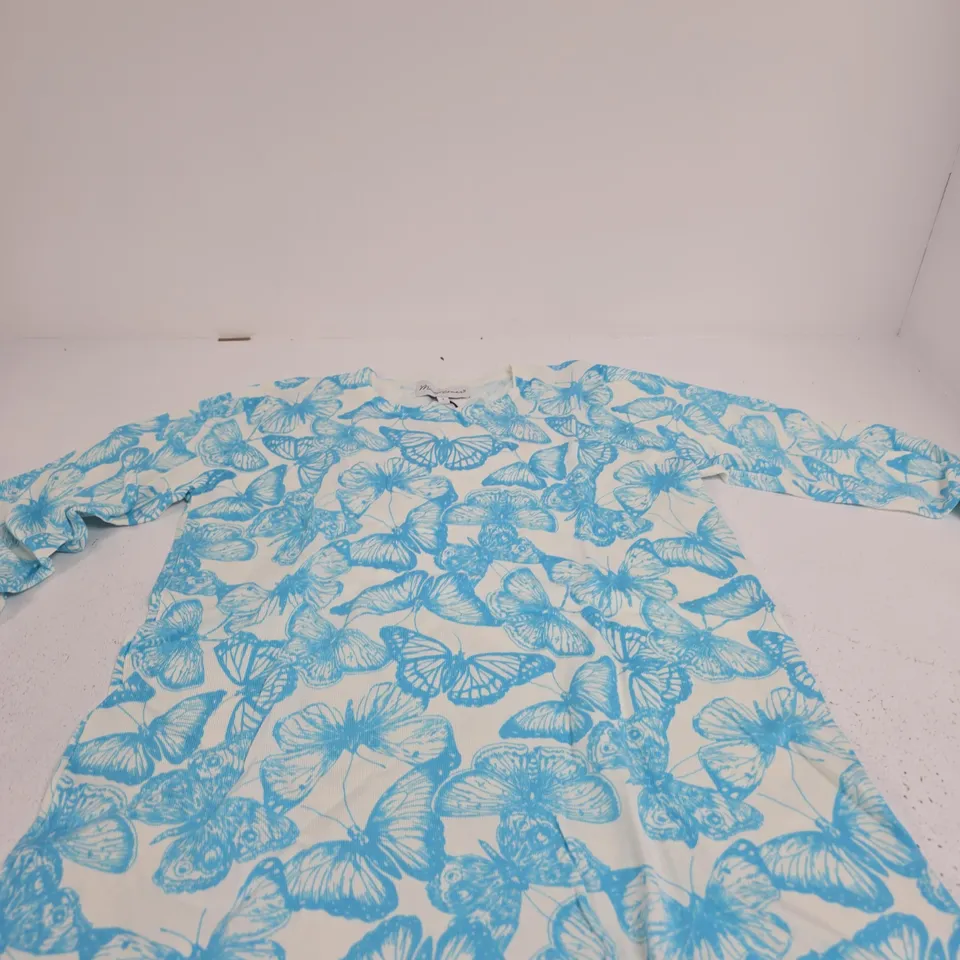 MUDFLOWER BLUE BUTTERFLY PRINT TOP – UK SIZE S