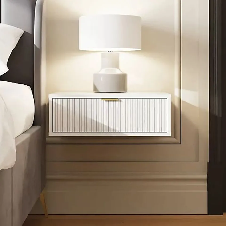 BOXED SIENNA WALL MOUNTED PAIR OF BEDSIDE TABLES