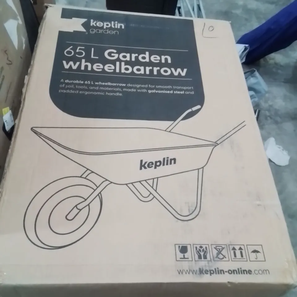 BOXED KEPLIN 65L GARDEN WHEELBARROW 