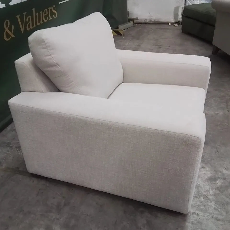 QUALITY DESIGNER EX SHOWROOM FABRIC UPHOLSTERED ARMCHAIR - NATURAL 