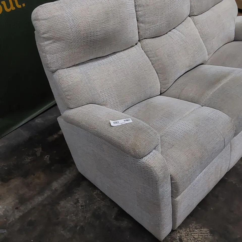DESIGNER 3 SEATER SOFA UPHOLSTERED IN BEIGE FABRIC