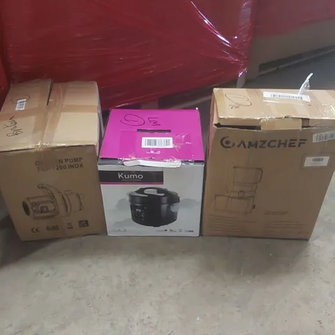 PALLET CONTAINING A VERY LARGE QUANTITY OF ASSORTED ITEMS INCLUDING: GARDEN PUMP, KUMO RICE COOKER, SLOW JUICER ECT