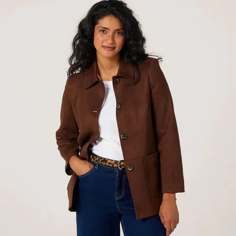 HELENE BERMAN FAUX-SUEDE BARN JACKET CHOCOLATE SIZE 18