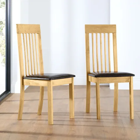BOXED OXFORD OAK DINING CHAIR, BROWN CLASSIC FAUX LEATHER & NATURAL OAK FINISHED SOLID HARDWOOD 