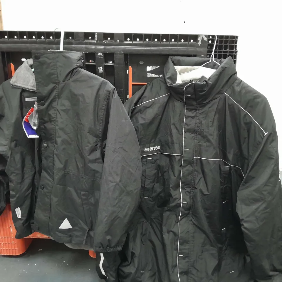 LOT OF APPROX 10 JACKETS TO INCLUDE RAIN COATS , ERREA LINED COAT , ETC