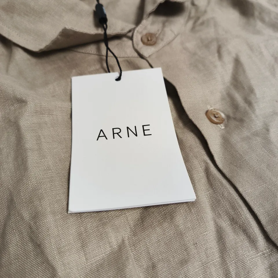 ARNE LINEN LONG SLEEVE CUTAWAY COLLAR SHIRT – STONE, SIZE S