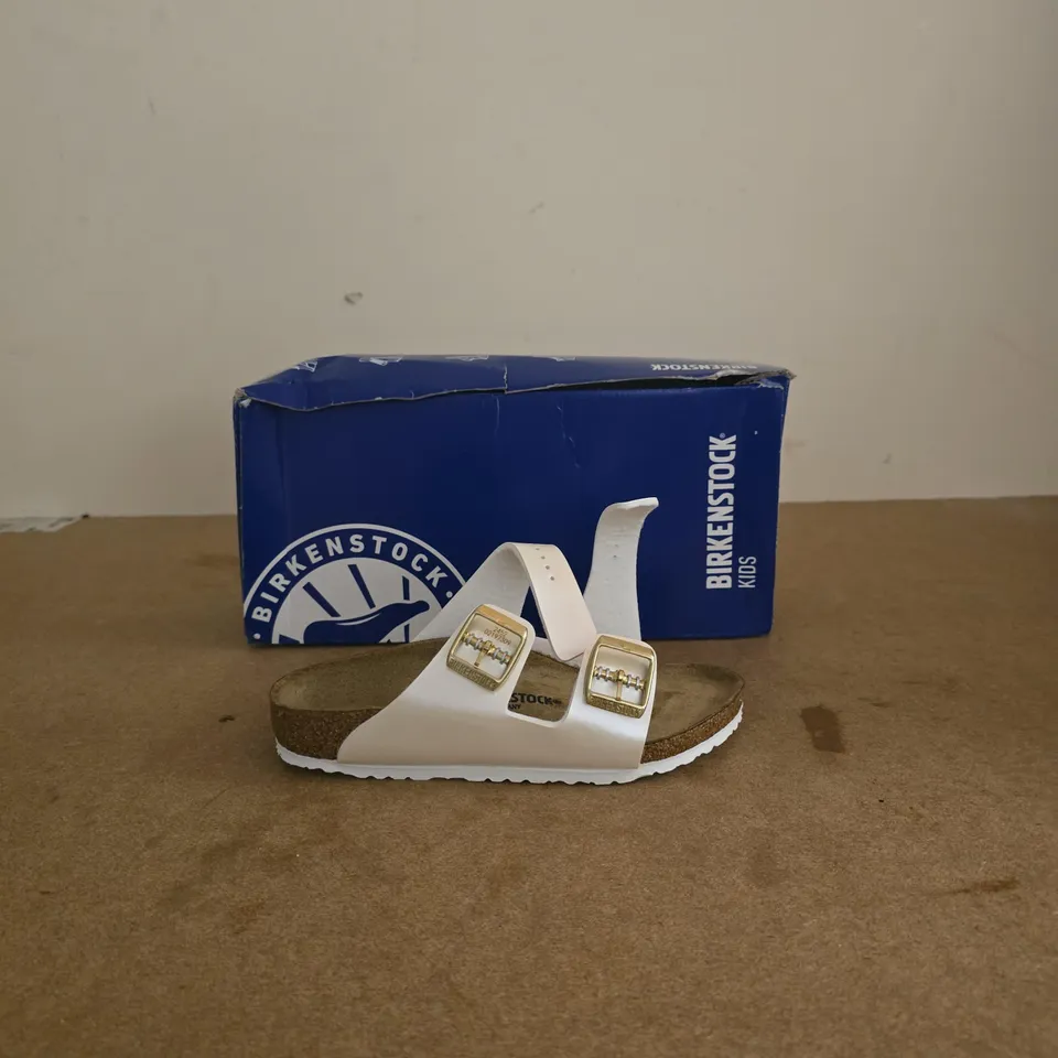 BIRKENSTOCK KIDS SANDALS – WHITE LEATHER STRAPS, CORK FOOTBED CHILDREN'S UK 13.5