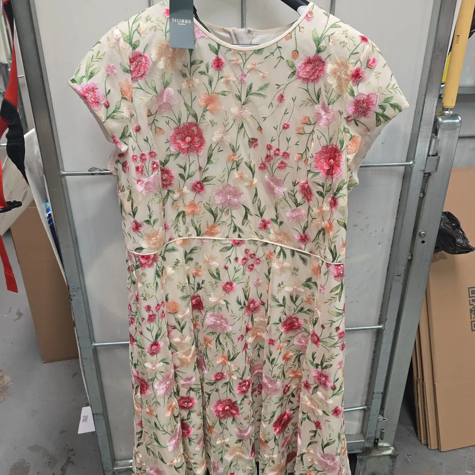 HOBBS LONDON TIA EMBROIDERED DRESS – CREAM MULTI FLORAL, UK 22