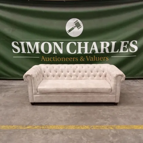 CHESTER LEATHER LOOK 3 SEATER SOFA - PEBBLE