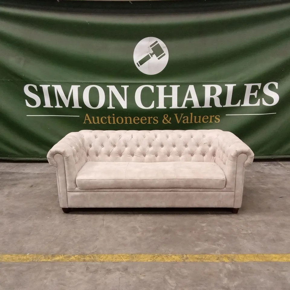 CHESTER LEATHER LOOK 3 SEATER SOFA - PEBBLE RRP £999