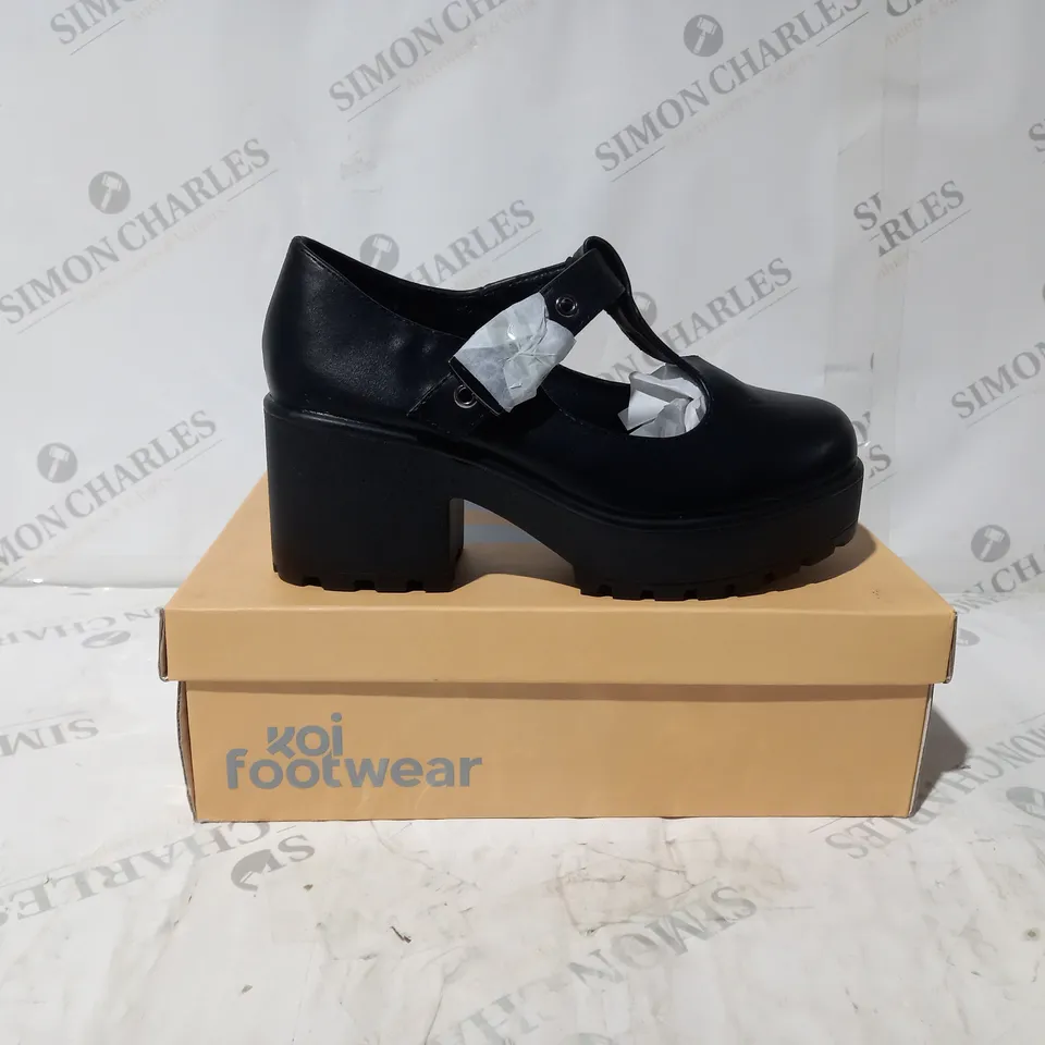 BRAND NEW BOXED PAIR OF KOI VEGAN SAI MARY JANES FAUX LEATHER EDITION IN BLACK - UK SIZE 4