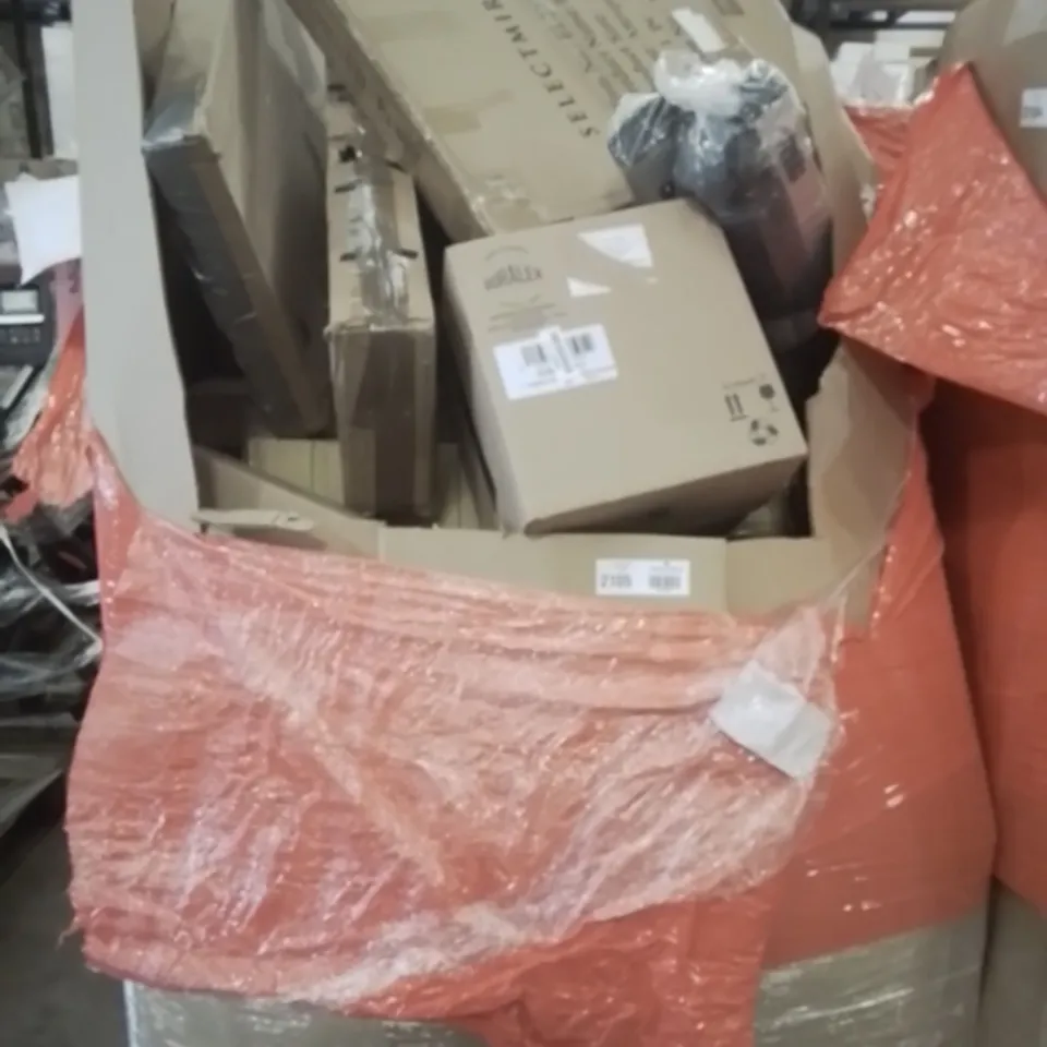 PALLET OF ASSORTED ITEMS TO INCLUDE, RHONE MIRROR, GLASS DINNER SET, FOLDING STAND, ELECTRIC HEATER.