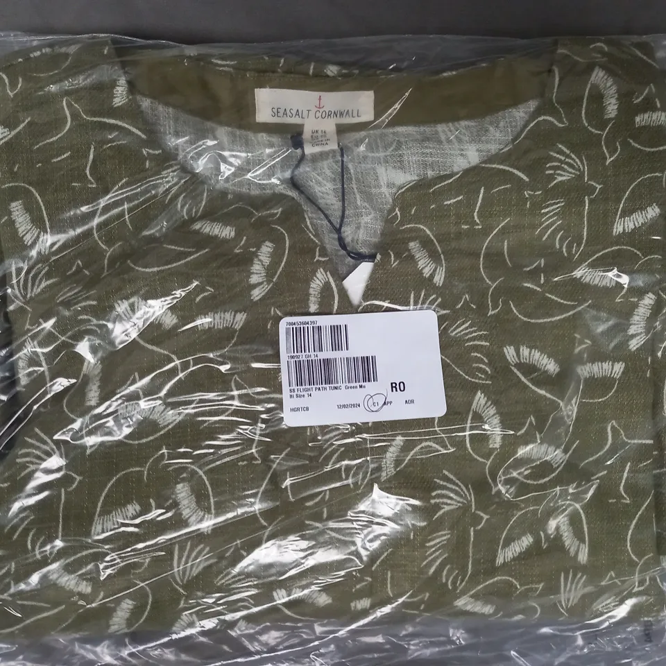 SEASALT CORNWALL FLIGHT PATH TUNIC IN GREEN MULTI SIZE 14