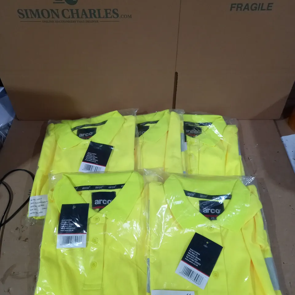 LOT OF 5 BRAND NEW ARCO WOMENS HI-VIS S/S POLO TOPS IN YELLOW SIZE 20