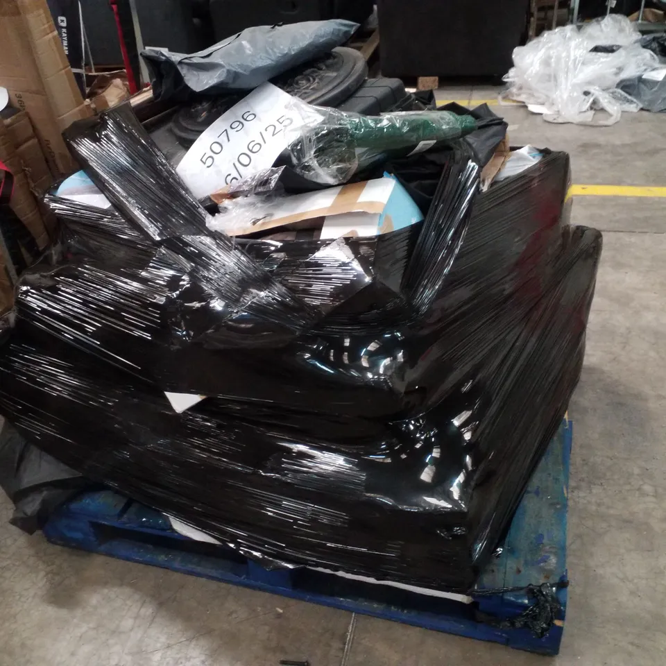 PALLET CONTAINING ASSORTED PRODUCTS INCLUDING BAMBOO SHOE RACK & PARASOL BASES