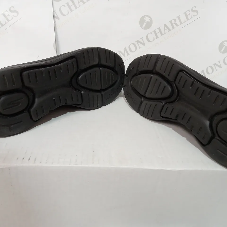 BOXED PAIR OF SKECHERS GO WALK BLACK TRAINERS  - SIZE 3