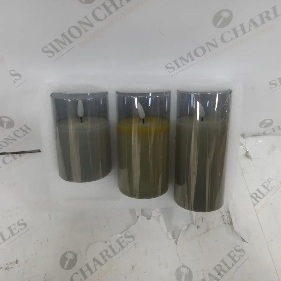 CHRISTOW 3 SMOKY GLASS CANDLES WITH REMOTE - CREAM - BOXED 