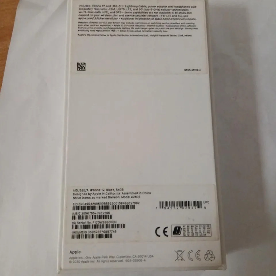 APPLE IPHONE 12, 64GB, BLACK – BOXED