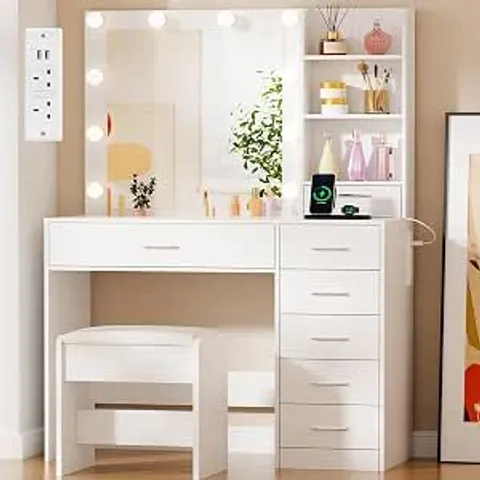 BOXED BEWISHOME DRESSING TABLE WITH MIRROR AND LED LIGHTS,POWER OUTLET,RGB LIGHT (2 BOXES)
