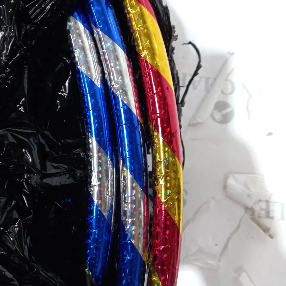 HOOLA HOOP SET OF 3 BLUE/SILVER RED/GOLD