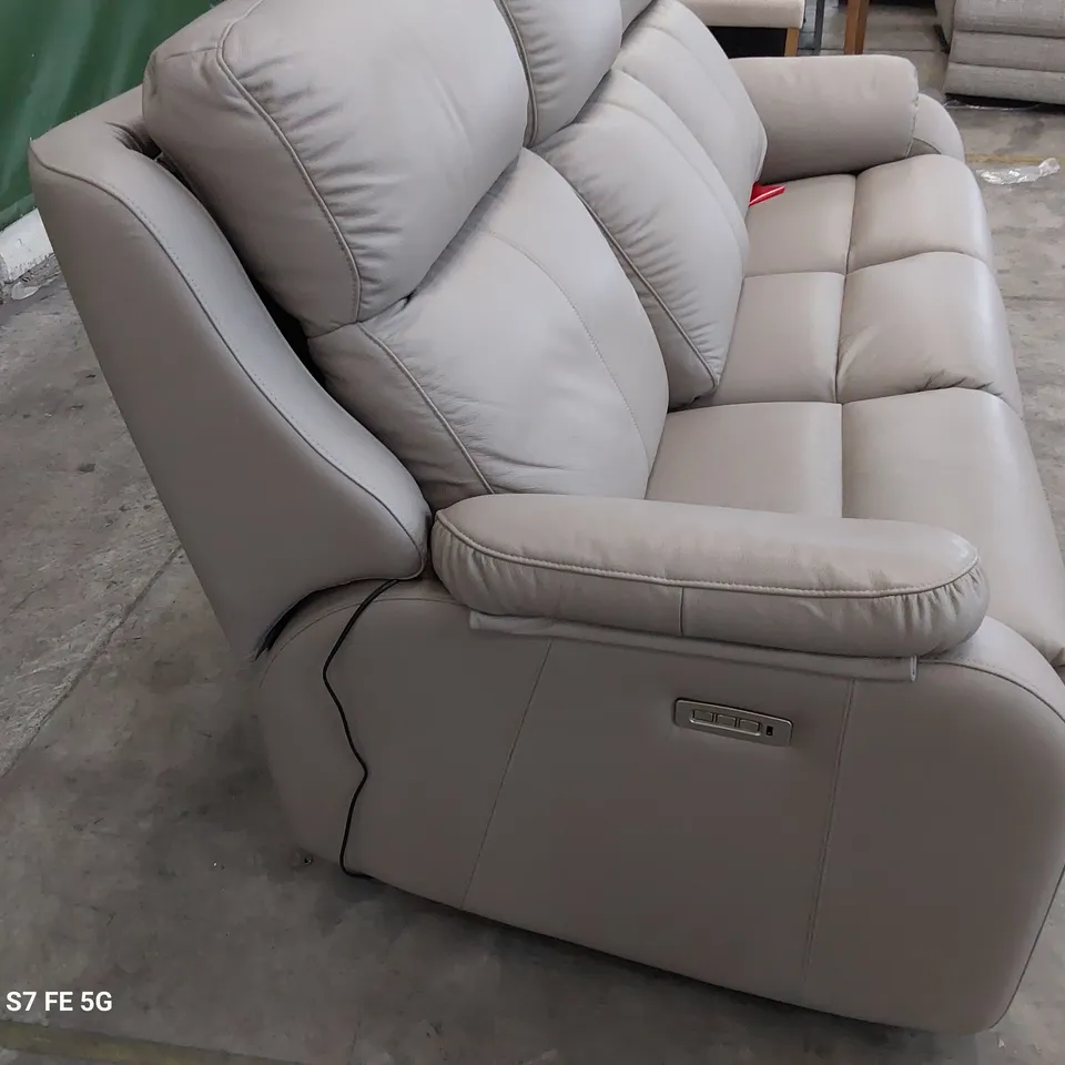 QUALITY BRITISH DESIGNER G PLAN KINGSBURY POWER RECLINING THREE SEATER SOFA OXFORD MUSHROOM LEATHER 