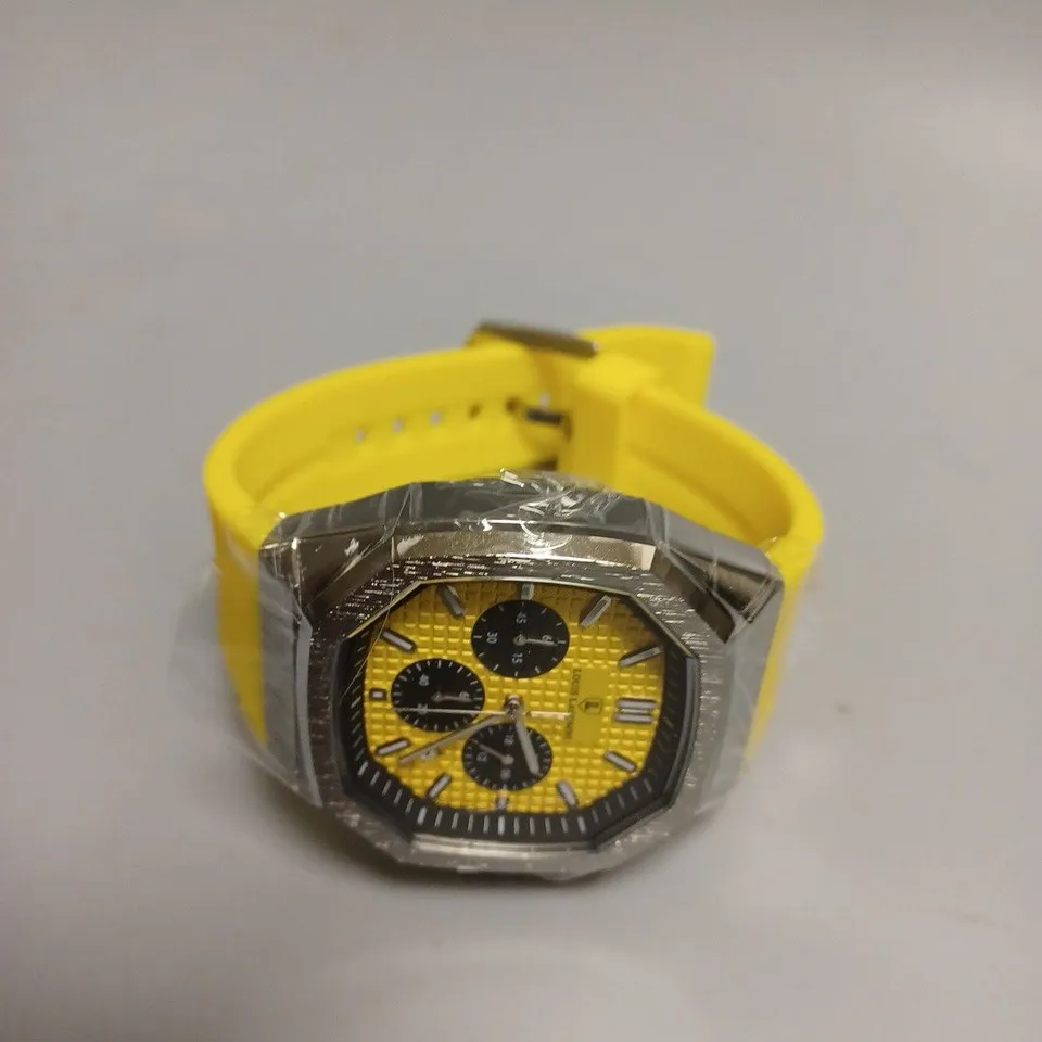 MENS LOUIS LACOMBE CHRONGRAPH WATCH – 3 SUB DIALS –  YELLOW RUBBER STRAP