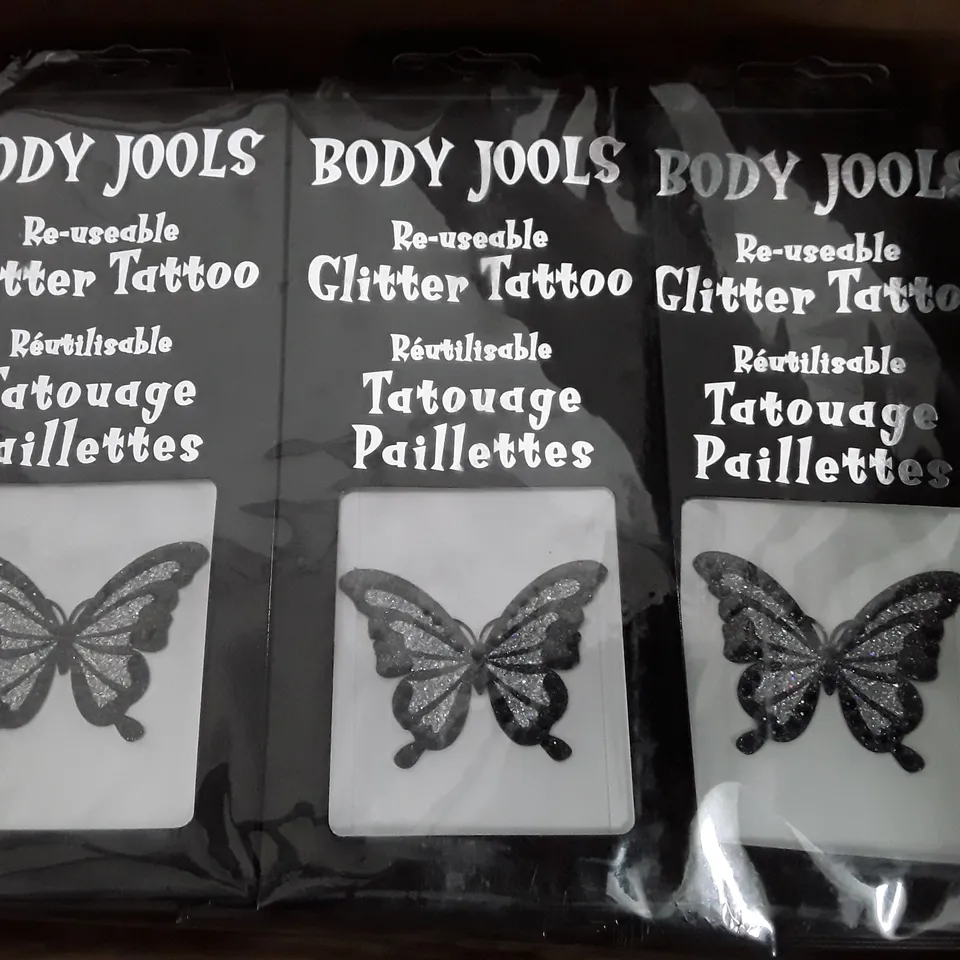 LOT OF APPROXIMATELY 200 PACKS OF BODY JOOLS BUTTERFLY REUSABLE GLITTER TATTOOS 