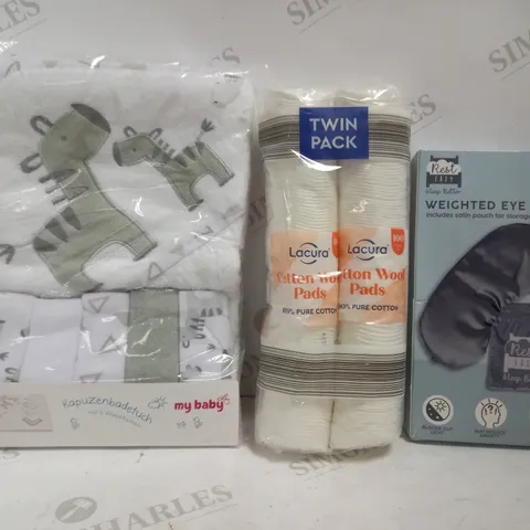 LOT OF 5 HEALTH & BEAUTY ITEMS, TO INCLUDE BABY WIPES, BABY TOWELS, COTTON WOOL & EYE MASK