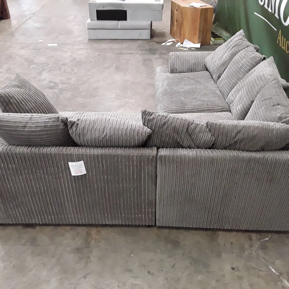 DESIGNER AJO CORNER SOFA WITH SCATTER CUSHIONS - GREY JUMBO CHORD 