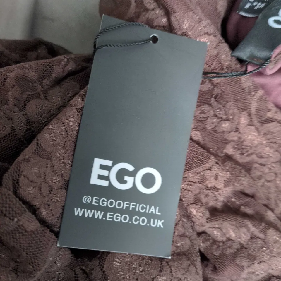 EGO BROWN LACE DRESS WITH FRINGE HEM – UK 12 (EU 12, US 8)
