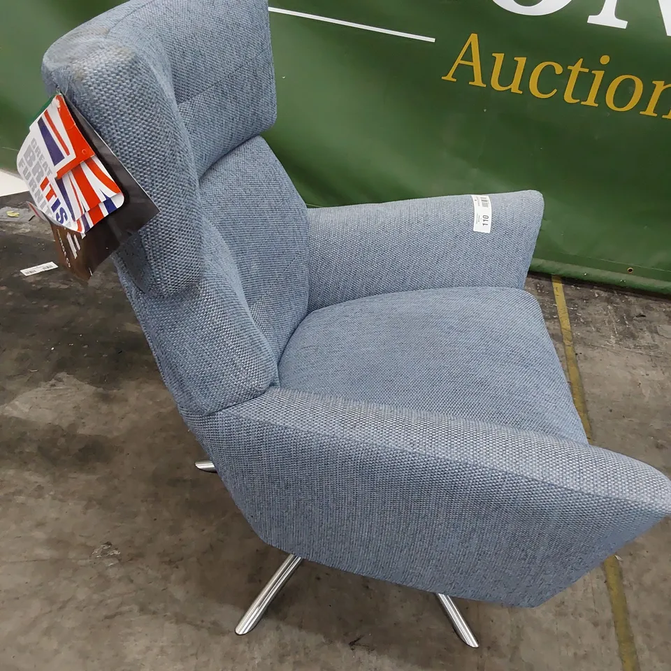 QUALITY BRITISH DESIGNER LOUNGE Co. JACOB SWIVEL WINGED CHAIR BLUE FABRIC 
