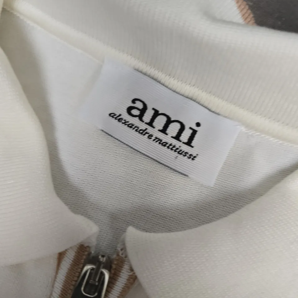 AMI ALEXANDRE MATTIUSSI WHITE POLO SHIRT WITH HEART LOGO, SIZE M