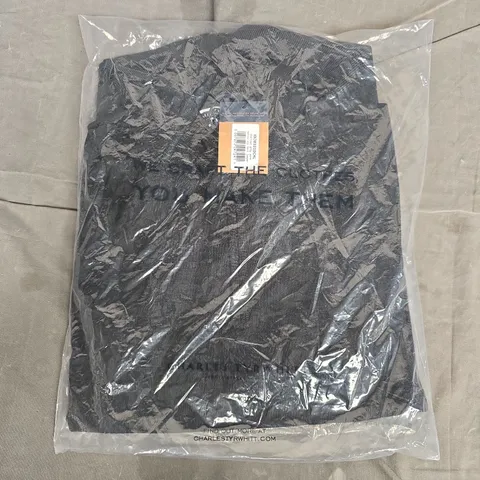 BAGGED CHARLES TYRWHITT MERINO EXTRA FINE CHARCOAL GREY ZIP-NECK JUMPER - LARGE