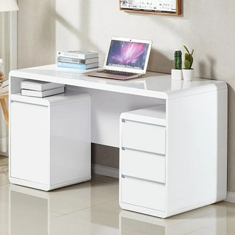 BOXED FLORENTINE WHITE HIGH GLOSS COMPUTER DESK (2 BOXES)