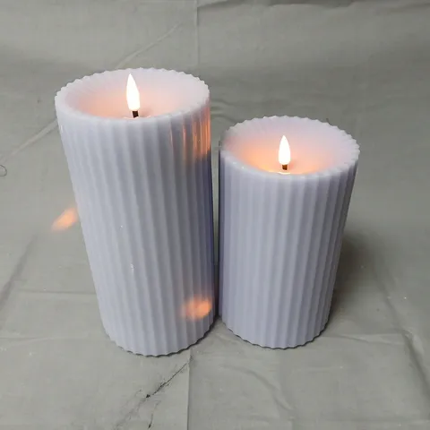My Garden LED Pillar Candles, set of 2 – Grey ribbed outdoor candles (IP44)