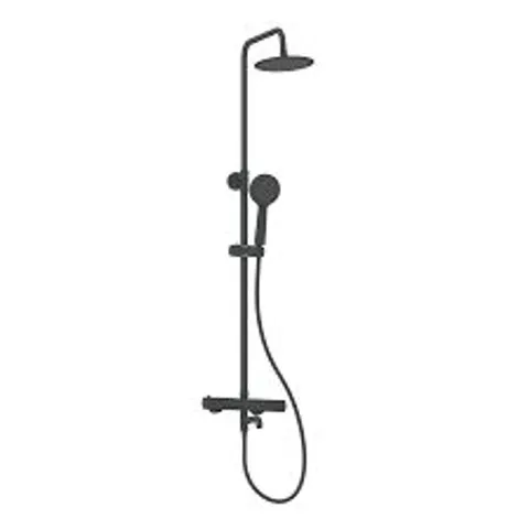 BOXED BLACK ROUND THERMOSTATIC MIXER SHOWER SET WITH BATH FILLER SPOUT - ARISSA