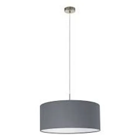 BOXED EGLO PASTERI 1-LIGHT DRUM PENDANT, GREY/SILVER, 110CM H X 38CM W X 38CM D