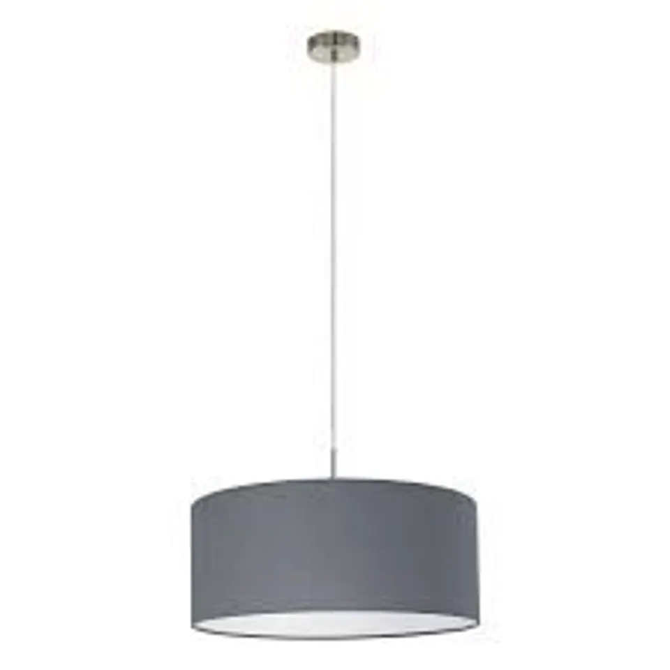 BOXED EGLO PASTERI 1-LIGHT DRUM PENDANT, GREY/SILVER, 110CM H X 38CM  W X 38CM D