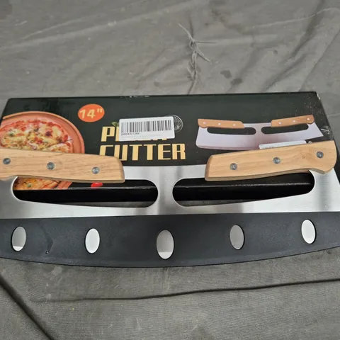 PIZZA CUTTER WITH WOODEN HANDLES – 14 INCH LENGTH