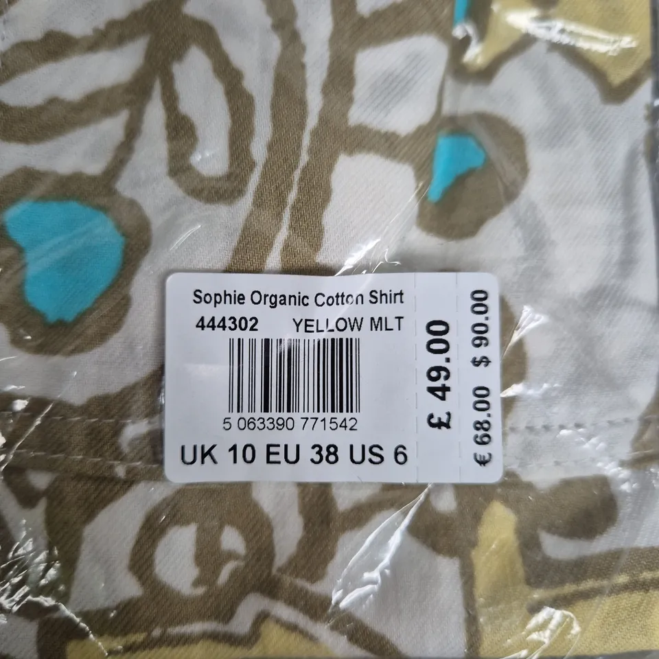 WHITE STUFF SOPHIE ORGANIC COTTON SHIRT – YELLOW MULTI, UK 10