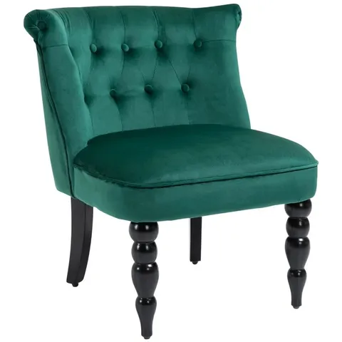 BOXED HOMCOM VELVET-FEEL WINGBACK ACCENT CHAIR, WITH WOODEN LEGS - GREEN (1 BOX)