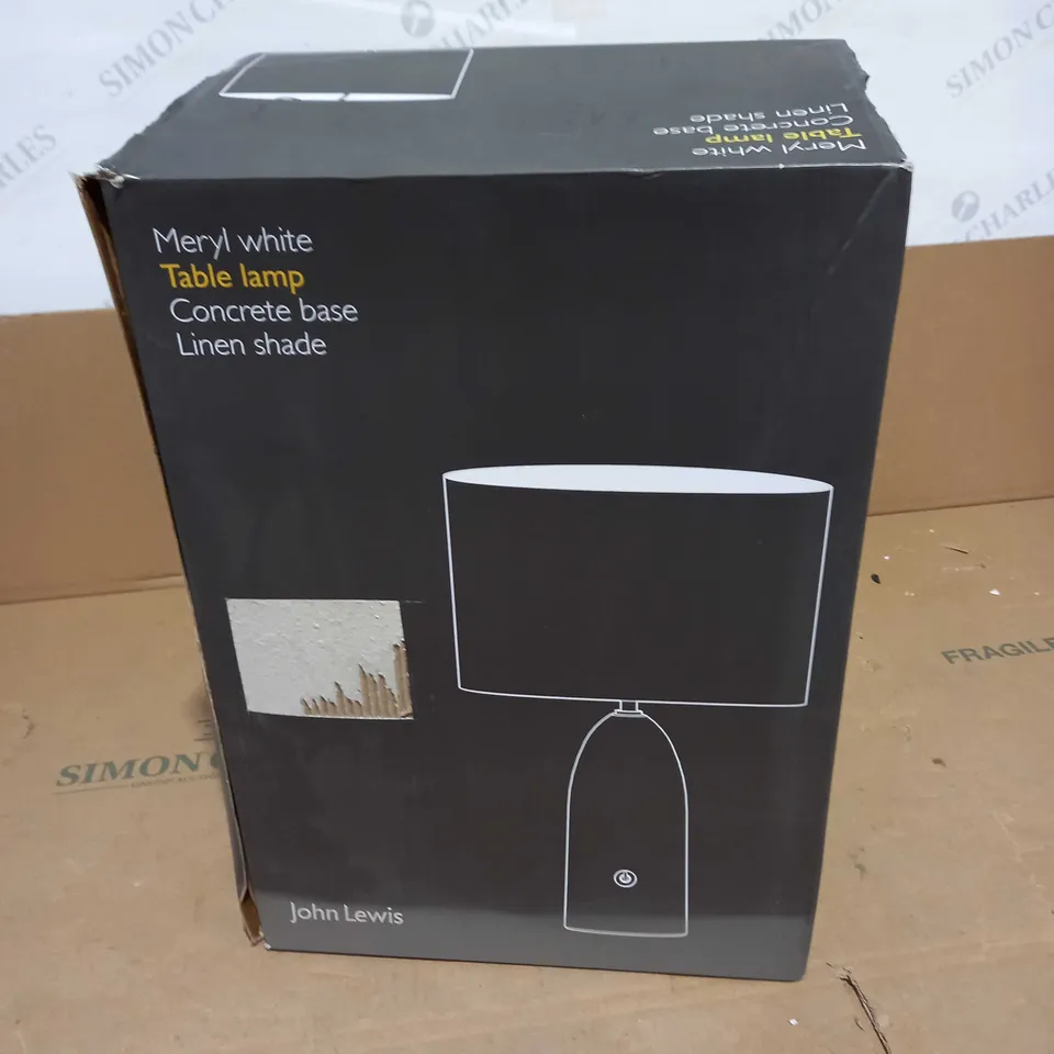 JOHN LEWIS MERYL WHITE TABLE LAMP - CONCRETE BASE, LINEN SHADE