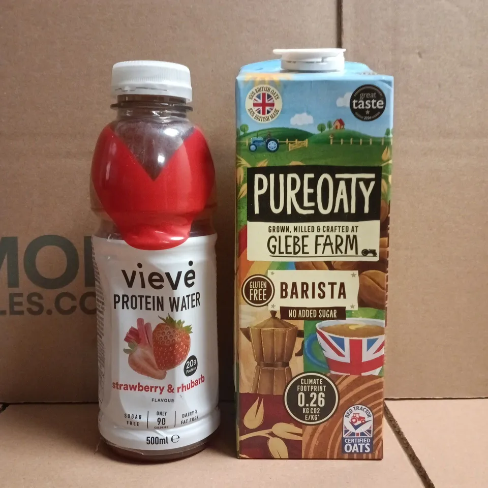 APPROXIMATELY 5 ASSORTED FOOD AND DRINK ITEMS TO INCLUDE BARISTA OAT DRINK, AND VIEVE PROTEIN WATER, ETC