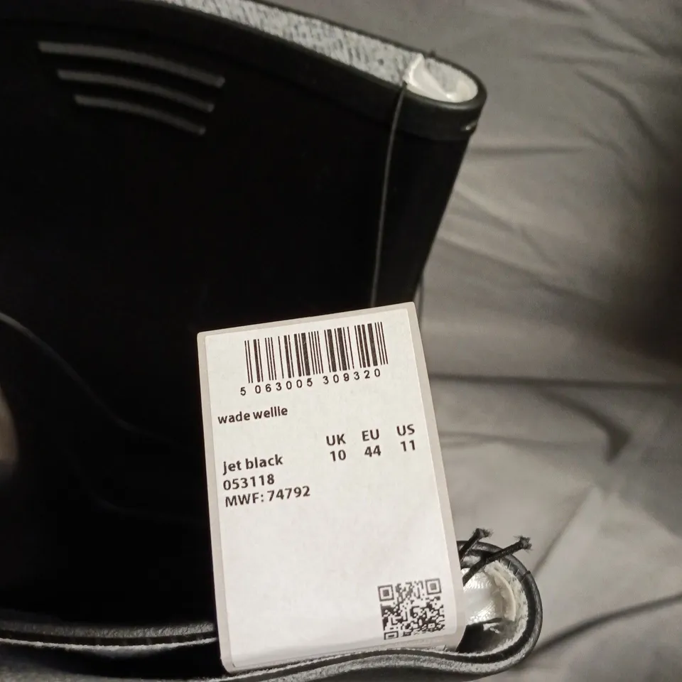 WADE WELLIE JET BLACK WELLINGTON BOOTS, UK 10 (EU 44, US 11)