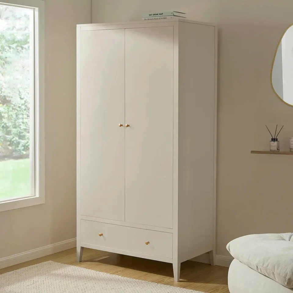 BOXED DUSK POPPY 2 DOOR WARDROBE WITH DRAWER - CREAM (2 BOXES)