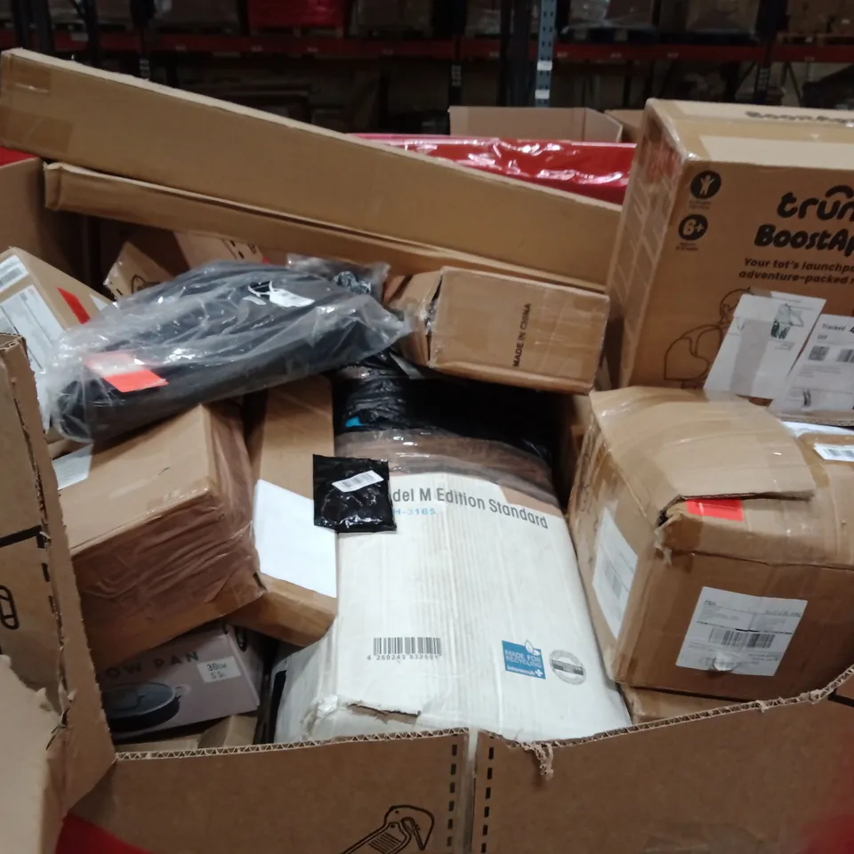 PALLET OF ASSORTED HOUSEHOLD GOODS AND PRODUCTS TO INCLUDE;BACKPACK, SPORTS RACKET,PANS