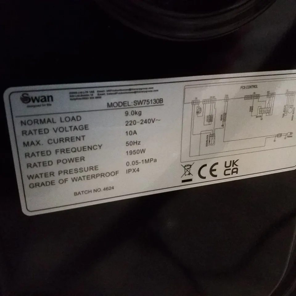 SWAN SW75130B 9KG LOAD, 1400 SPIN FREESTANDING WASHING MACHINE - BLACK