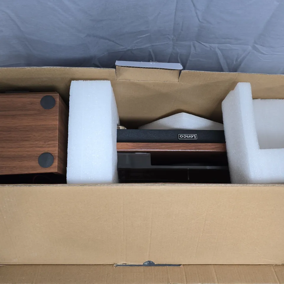 BOXED LENCO LS-100WD TURNTABLE WITH BLUETOOTH RECEPTION AND WOODEN SPEAKERS