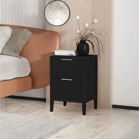 BOXED AMEENAH 39CM W SOLID + MANUFACTERED WOOD BESIDE TABLE - BLACK